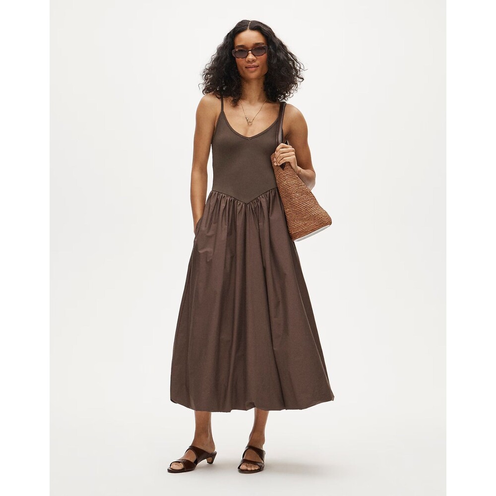 J.CREW Basque-Waist Mixy Dress M Smoky Wood A-Line Midi Pockets NWT A2